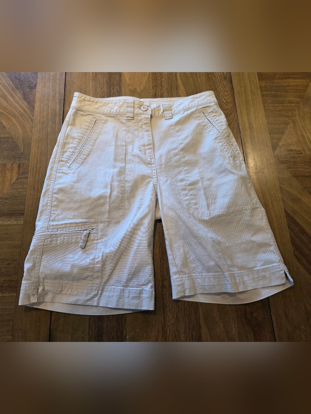 Woolrich Tan Bermuda Shorts Sz 4 Hiking Cargo Outdoor Zip Cotton Stretch Casual